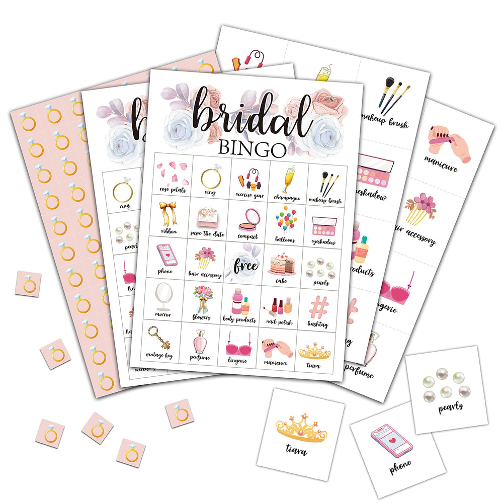 Foosproea bridal bingo cards in vibrant 24-pack design for engaging showers.