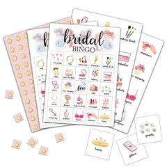 Foosproea bridal bingo cards in vibrant 24-pack design for engaging showers.
