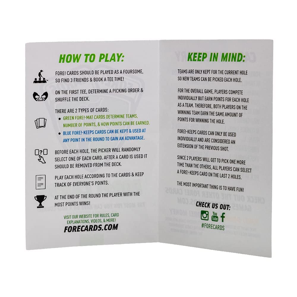 Fore Cards On Course simple instruction booklet speeds setup.