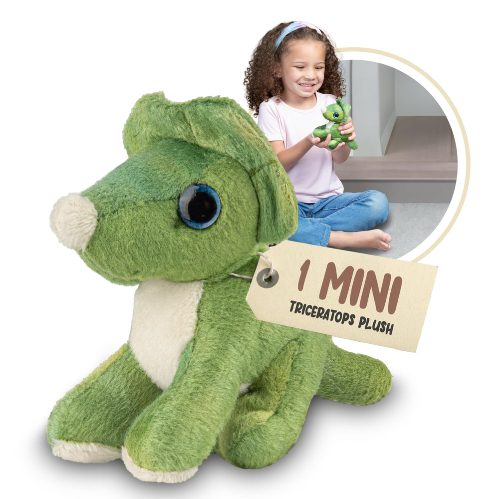 Forest & Twelfth mini triceratops plush, 3–4 inches, perfect for travel.