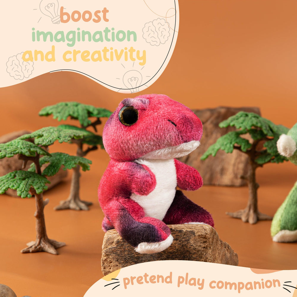Forest & Twelfth stuffed T-Rex mini plush packaging showcasing a beginner-friendly party favor