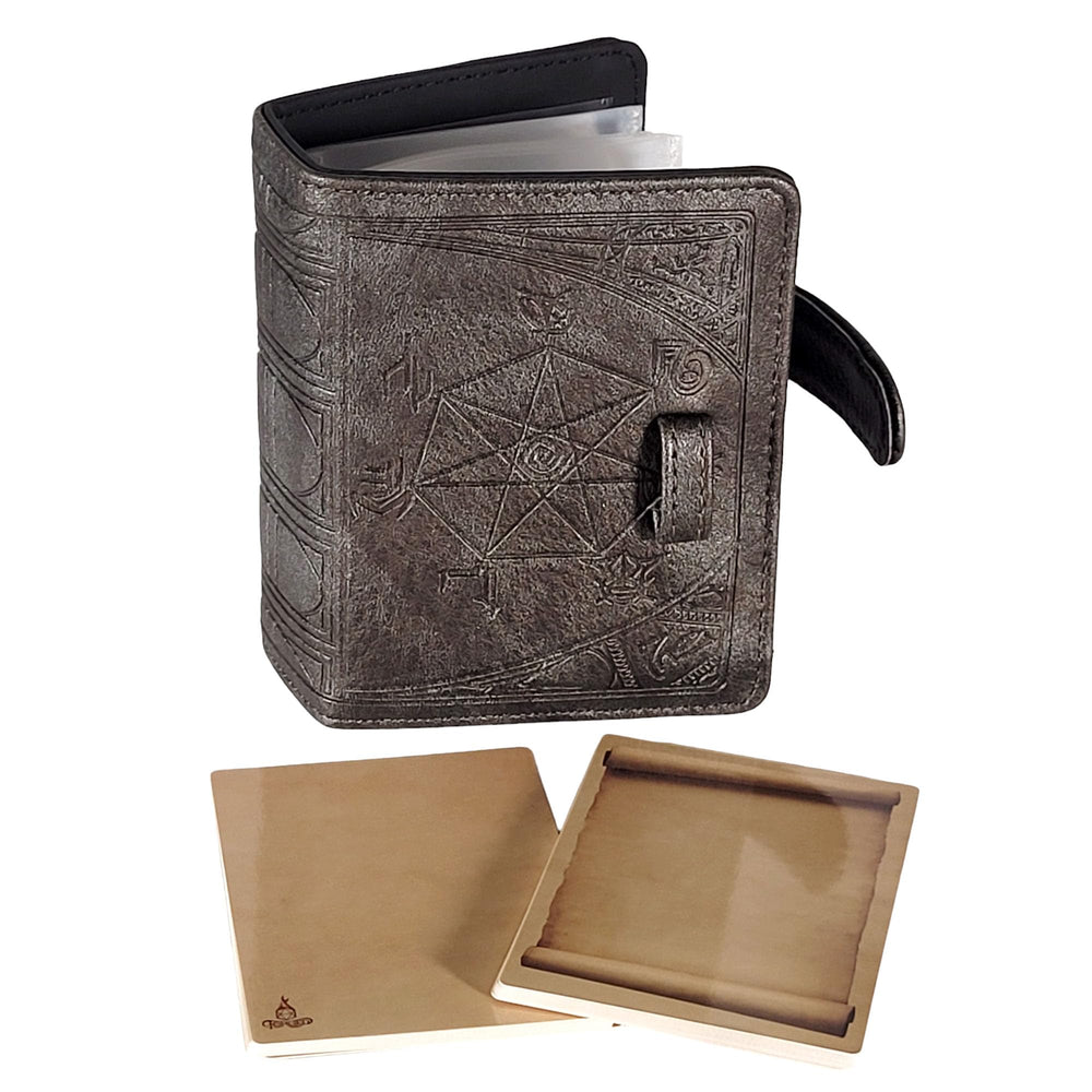 Forged Dice Co. Book of Incantations pewter cover with arcane debossed design for premium spell storage.