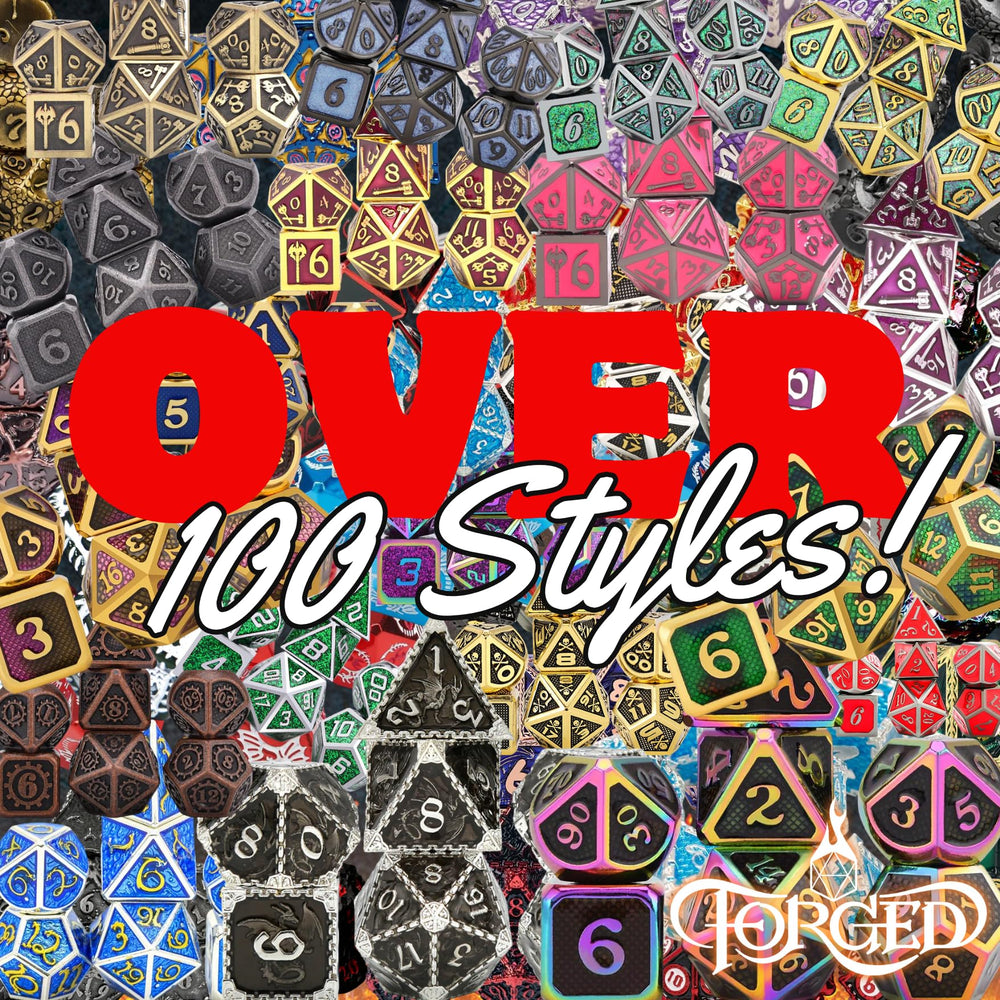 Forged Dice Co complete metal dice set for RPGs, D4–Dpercent style.