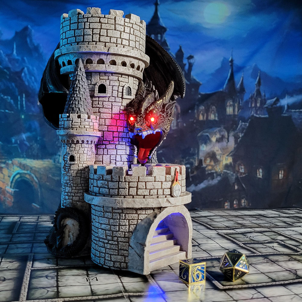 Polyresin construction of Dragon’s Keep Dice Tower by Forged Dice Co