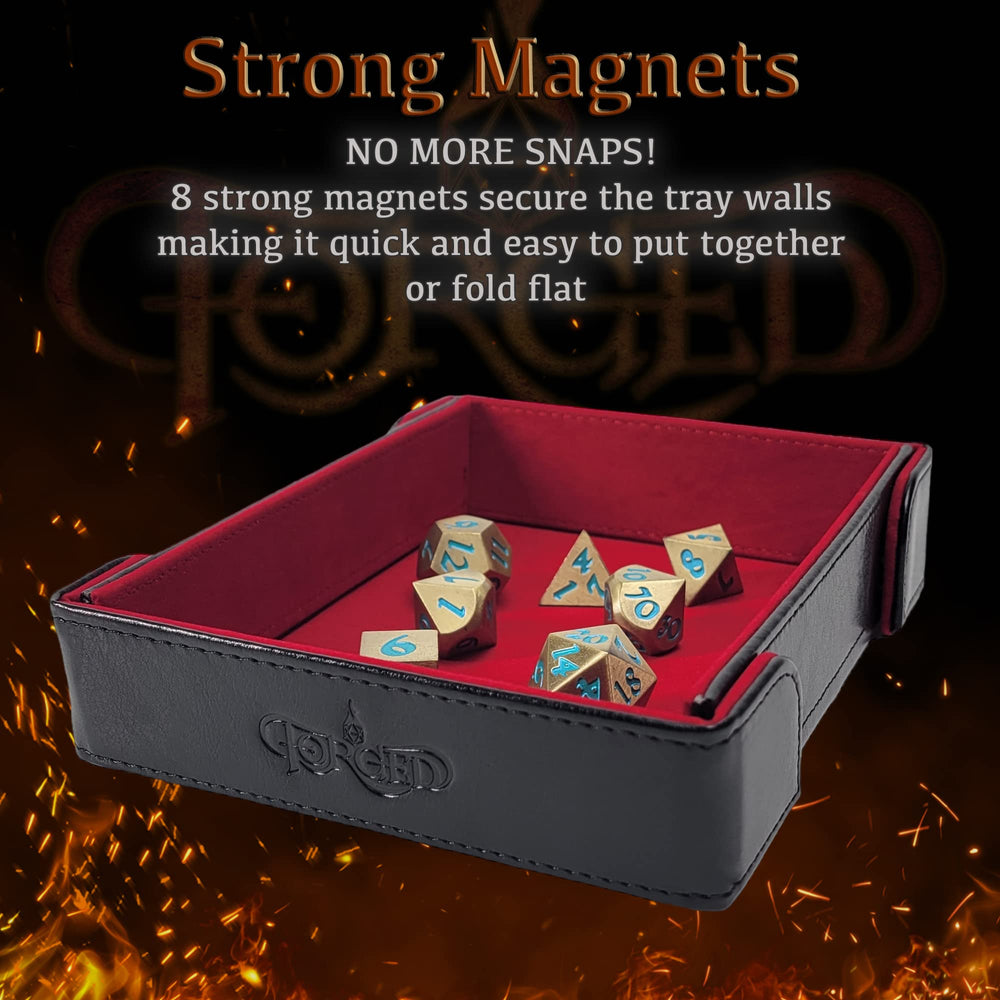 Forged Dice Co faux black dragon-hide tray adds premium feel to your gaming setup.