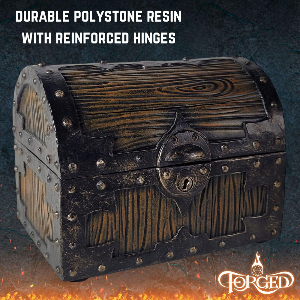 Forged Dice Co. Mimic Chest lock shows a built-in key for on-the-go campaigns.
