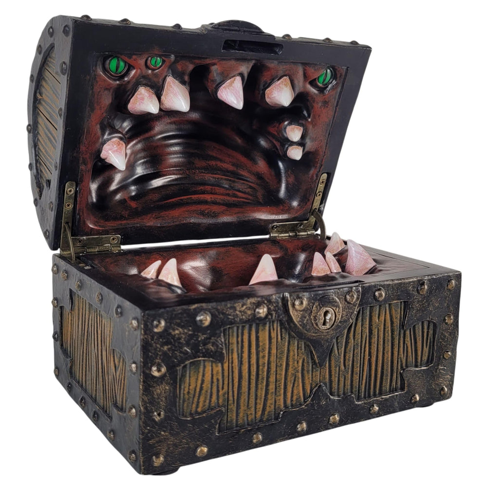 Forged Dice Co. Large Mimic Chest with open teeth for secure dice storage.