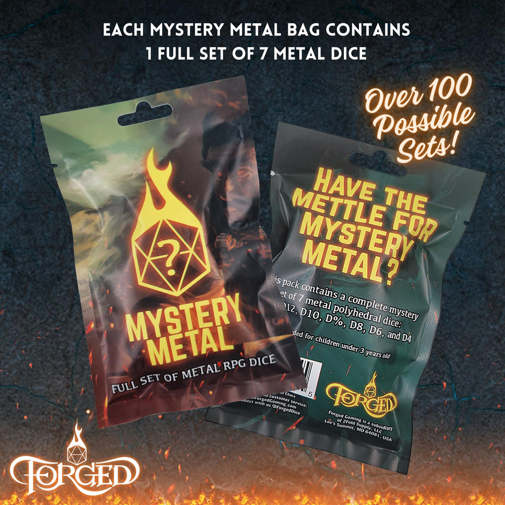 Forged Dice Co mystery metal dice bag interior shows a complete ready-to-use dice set.