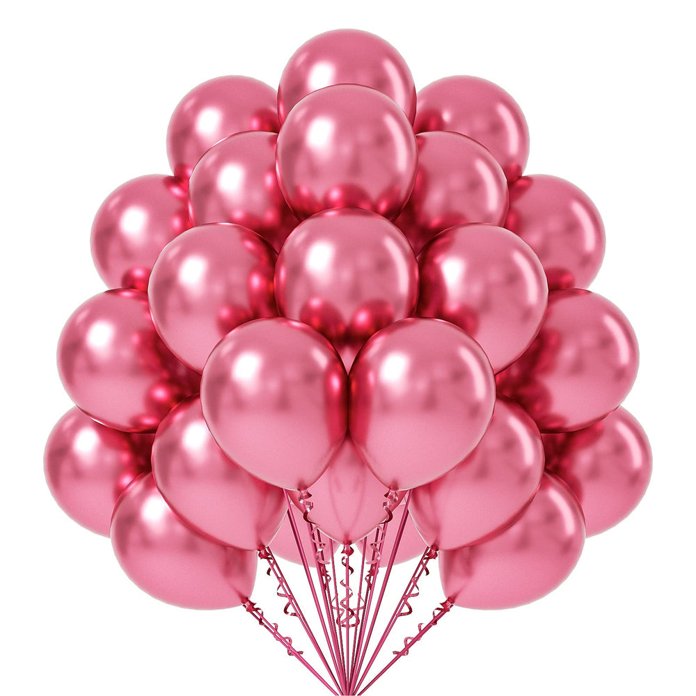 FOTIOMRG metallic pink balloons 12in set, ideal for festive decor and garlands.