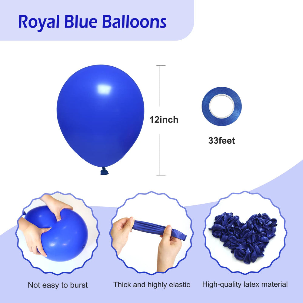 FOTIOMRG royal blue latex balloons inflated for vibrant centerpieces and quick celebrations.