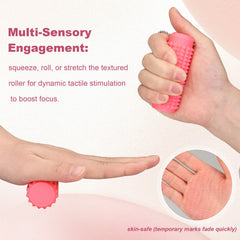 FOWSRHRG Little Ouchies Spiky pink in-hand use demonstrating squeeze for focus.