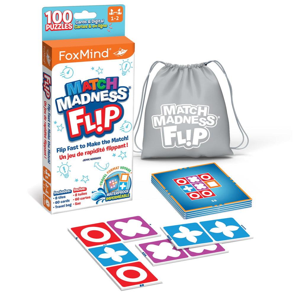 FoxMind Match Madness Flip showing travel bag setup for easy portability.