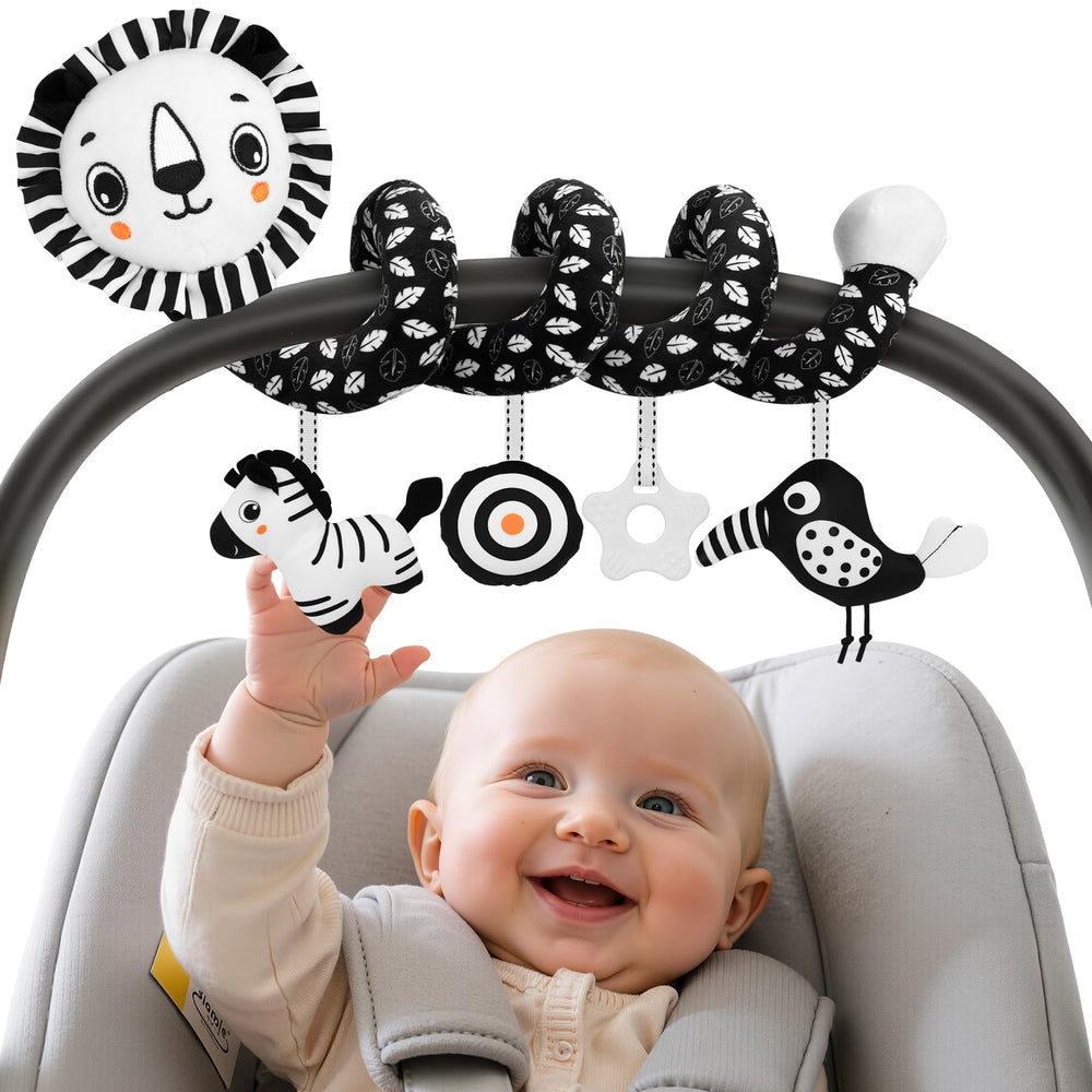 FPVERA spiral plush toy in black and white for visual engagement.