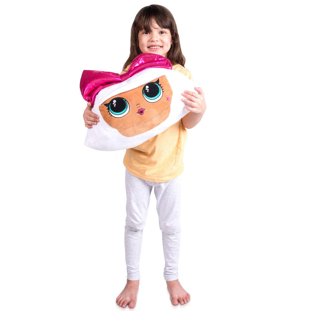 Diva character art and sparkly bow accent Franco plush pillow for kids' room décor.