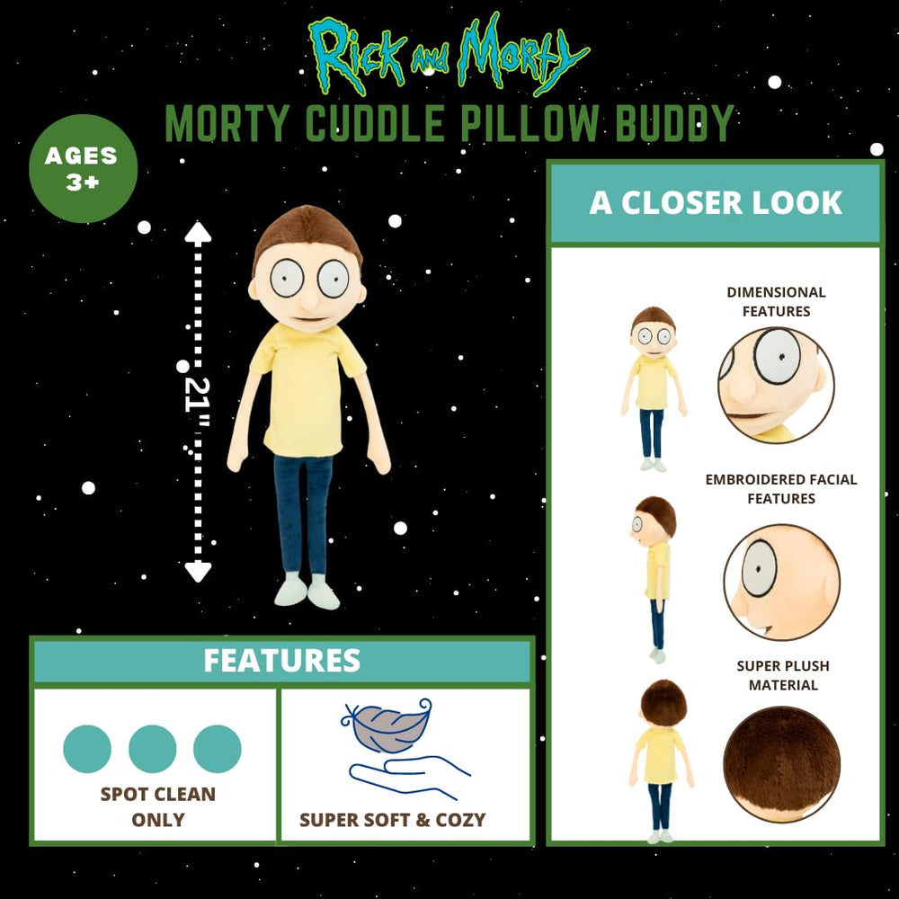 Rick Sanchez 3D detail on Franco plush showcases iconic hair and outfit.