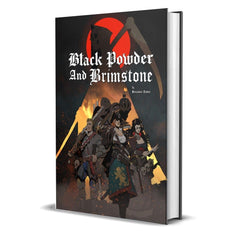 Free League Black Powder and Brimstone cover art evokes grimdark mood for immersive play.