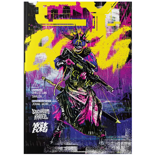Free League CY_BORG Core Rulebook hardback purple cover enhances tabletop presence.