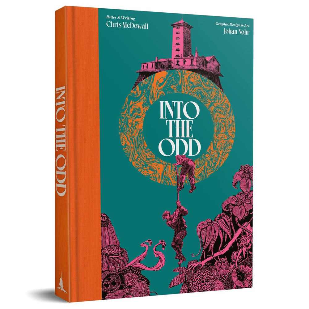 Free League Into The Odd Remastered cover shows a tactile hardcover texture for collectors