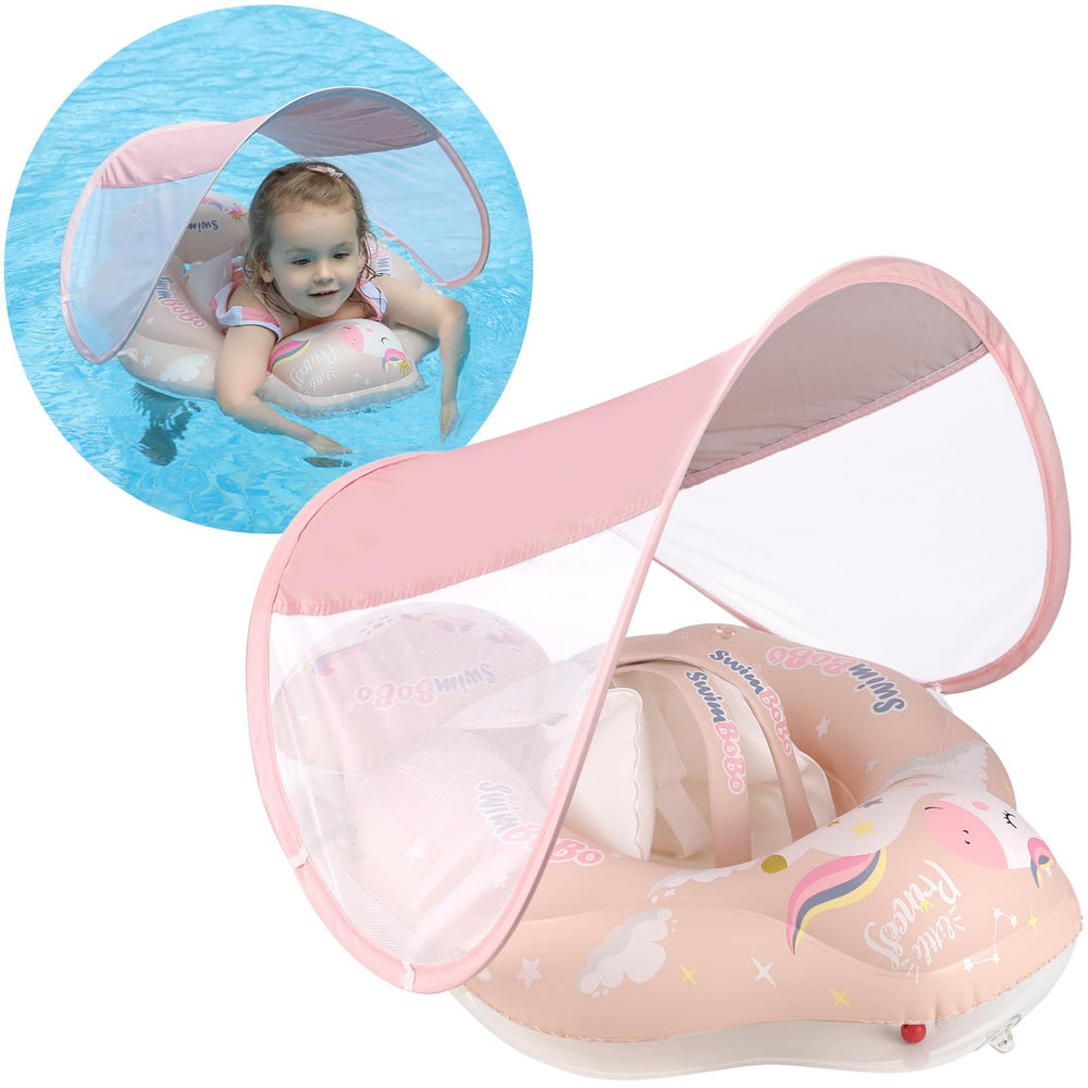 Free Swimming Baby Swimbobo Pink Swan Canopy provides UPF 50+ sun protection for outdoor splashes.