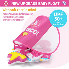 Swimbobo spaceship float canopy extended shields sun exposure while supporting horizontal kicking