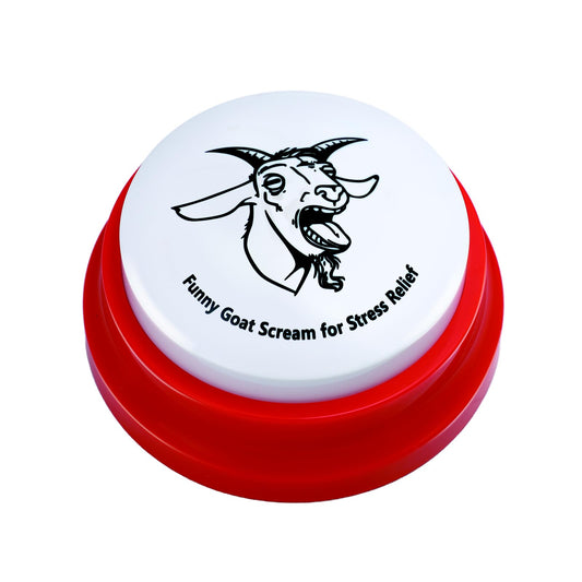 Freetoes Screaming Goat Button on a clean desk ready for quick pranks