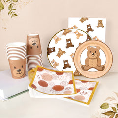 Frigg 9-inch dinner plates with gold border featuring teddy bear design