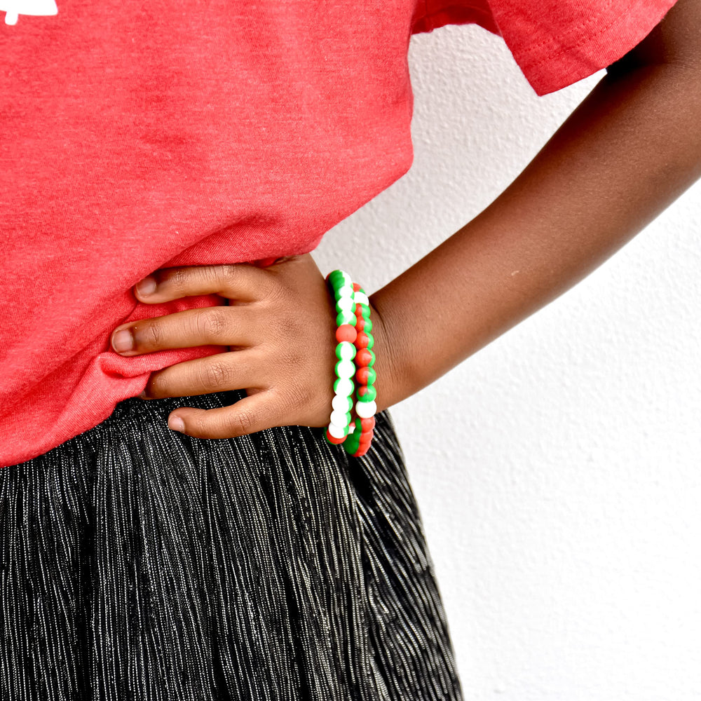 FROG SAC stackable Christmas bracelets for holiday styling