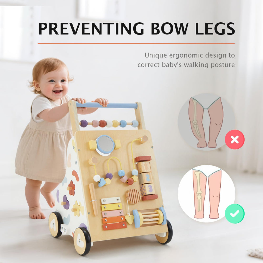 Frogprin wooden walker with visible adjustable speed control for growing toddlers.