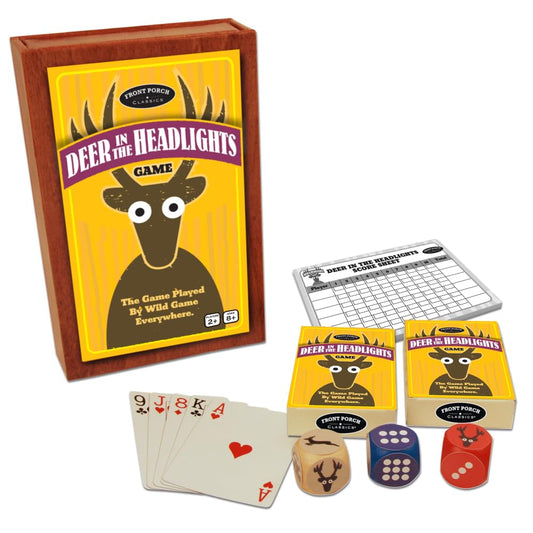 Front Porch Classics Deer in the Headlights game box opened for family play