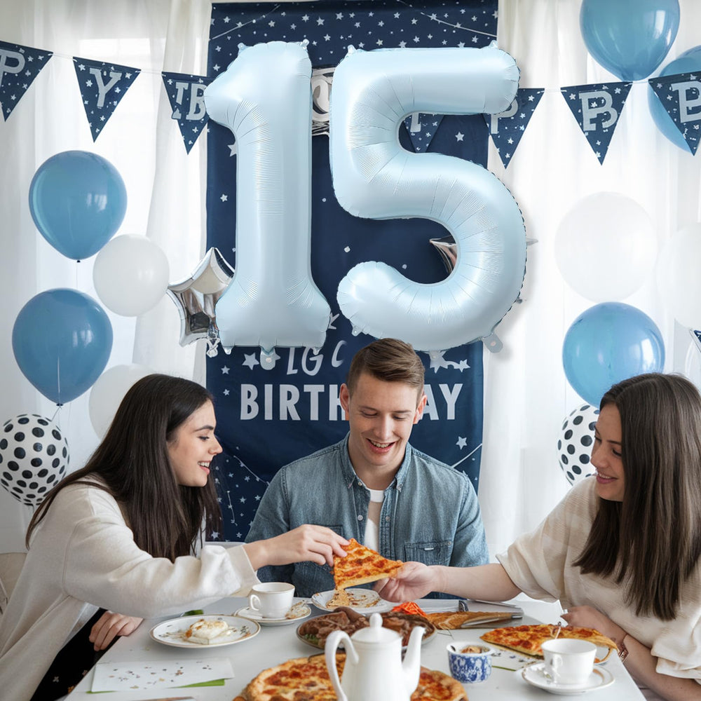 Froova baby blue giant number balloon 40-inch stands as a focal decor.