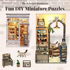 Fsolis Book Nook Kit 168-piece puzzle assembly forms a charming shelf centerpiece.