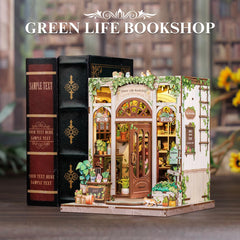 Fsolis Book Nook Kit decorates a bookshelf with a charming miniature scene.