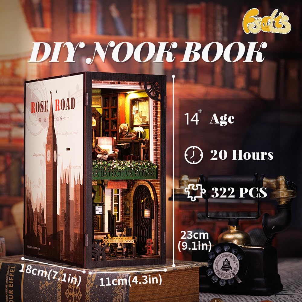 Fsolis Book Nook Kit dust cover protecting the finished scene