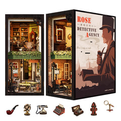 Fsolis Book Nook Kit Rose Detective Agency front view, decorative mini scene for shelves