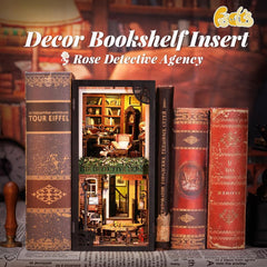 Fsolis Book Nook Kit LED lighting enhances the cozy vignette