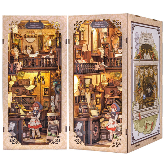 Fsolis Book Nook Kit wooden miniature house shown for stylish shelf display