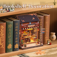 Fsolis Japanese Book Nook Kit bookshelf decor highlights a tiny world.