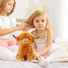 FSUGT Highland Cow plush toy side view, fluffy fur for cozy playtime