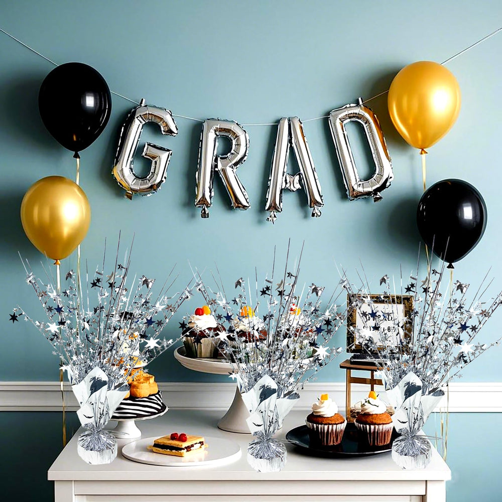FUBININA silver foil-stars decor suitable for birthdays, weddings, or festive dinners.