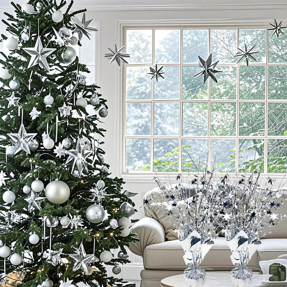 FUBININA silver foil spray centerpiece base highlights tables with eye-catching shine.