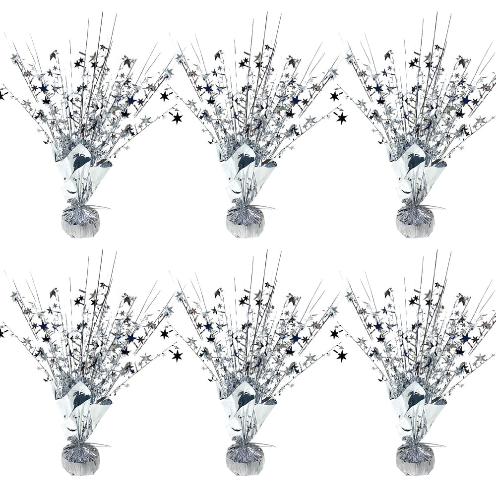 FUBININA star centerpieces silver 6-pack add festive shimmer to any table at birthdays and holidays.