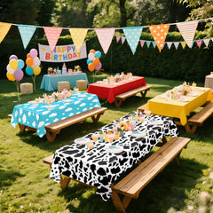 FuenteOrilla red tablecloth brings bold color to birthdays and celebrations.