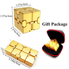 FUFUYOU Infinity Cube rotations, smooth aluminum surface for focus.