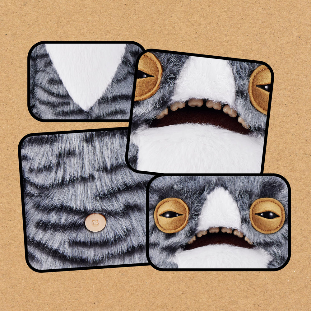 Fuggler Alley Cats face-closeup highlights the distinctive smile and character.