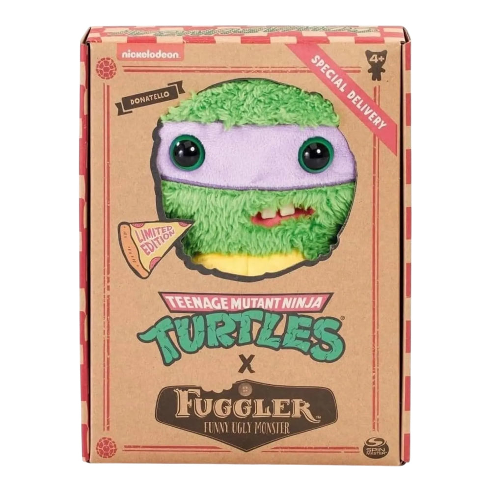 Fuggler Donatello plush with tag packaging, ideal gift presentation.