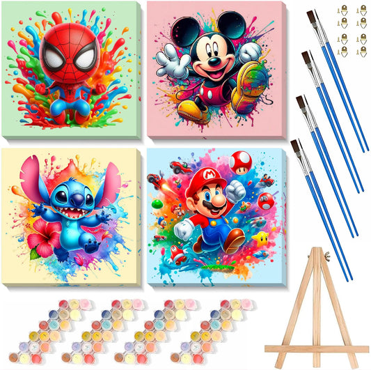 Fuinkqe paint by numbers for kids framed canvas 8x8, easy start art projects.