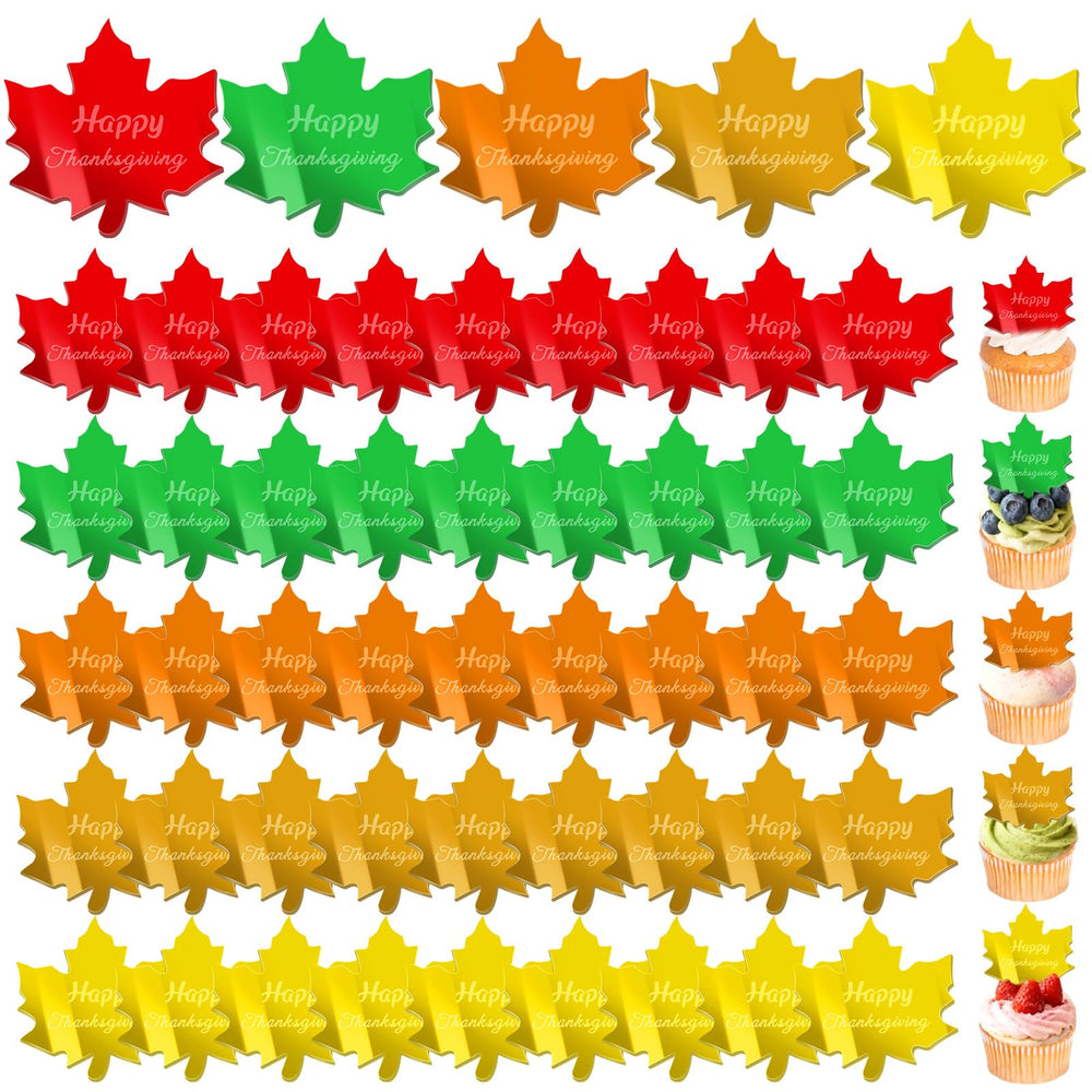FULAIERGD Happy Thanksgiving disc topper adds reflective maple leaf sparkle to cupcakes.