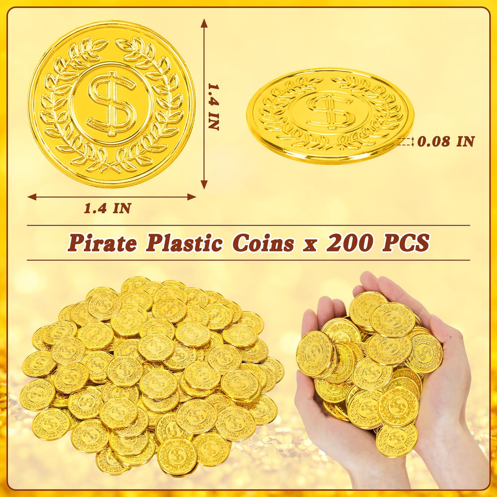 FULLIVE 200pcs gold coins back design, perfect for complete pirate treasure set.