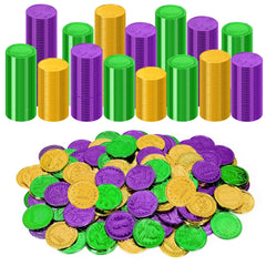 FULLIVE Mardi Gras coins in purple, gold and green for festive decor and party favors
