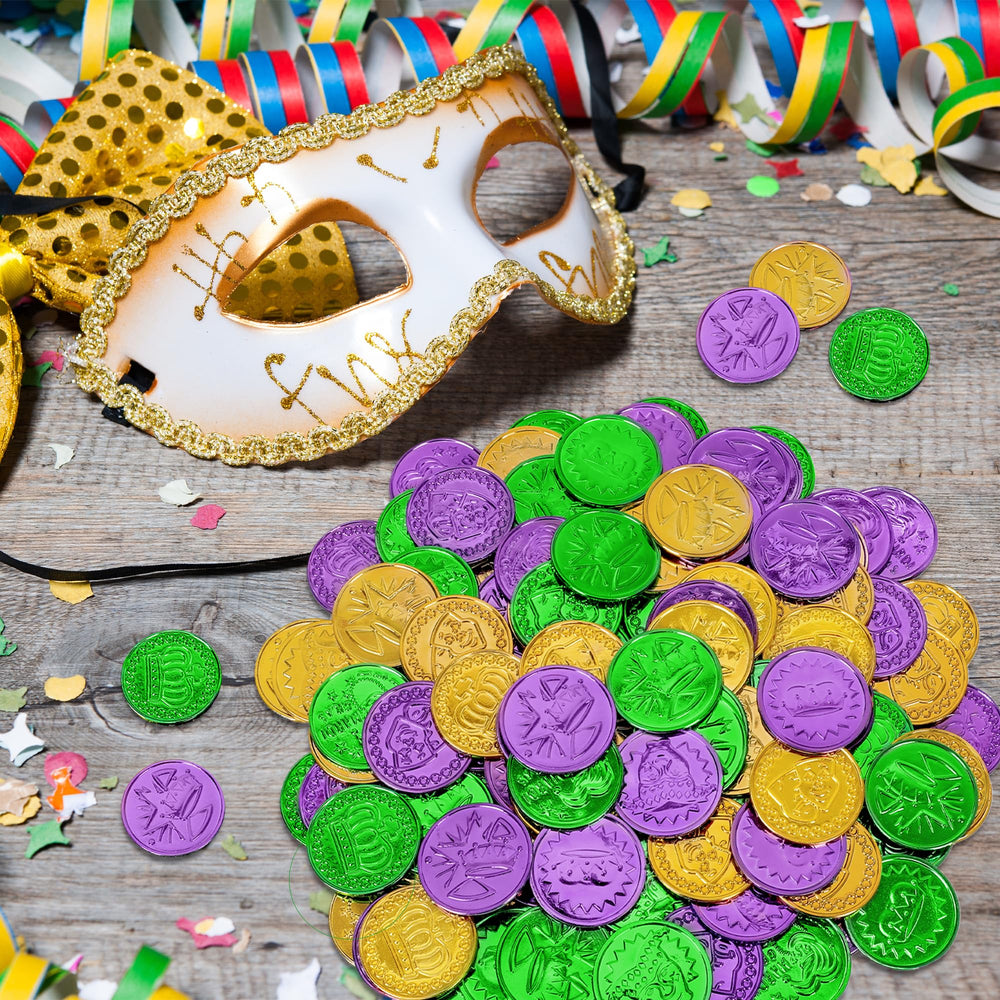 Fullive Mardi Gras green coins with leprechaun design for colorful accents.